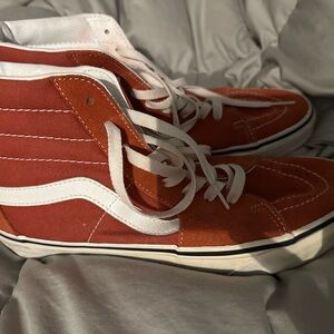 Vans Red and White High-Top Sneakers